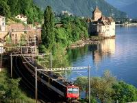 Suisse, Montreux, chateau de Chillon et train